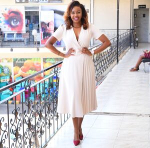 Beige Plain Pleat Dress