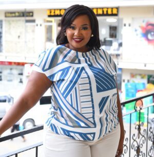 Beige and blue top for women – elegant casual wear at Angie’s Closet Nairobi